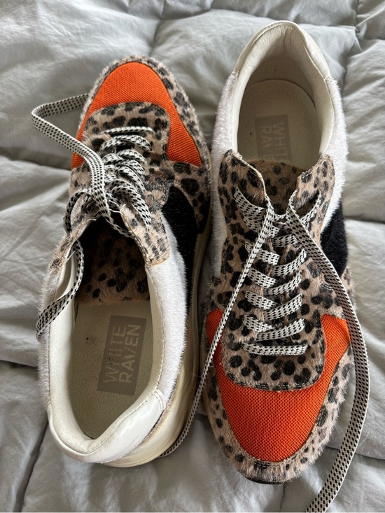 White Raven Shoes - Women’s Athletic Sneakers in Leopard Print and Orange